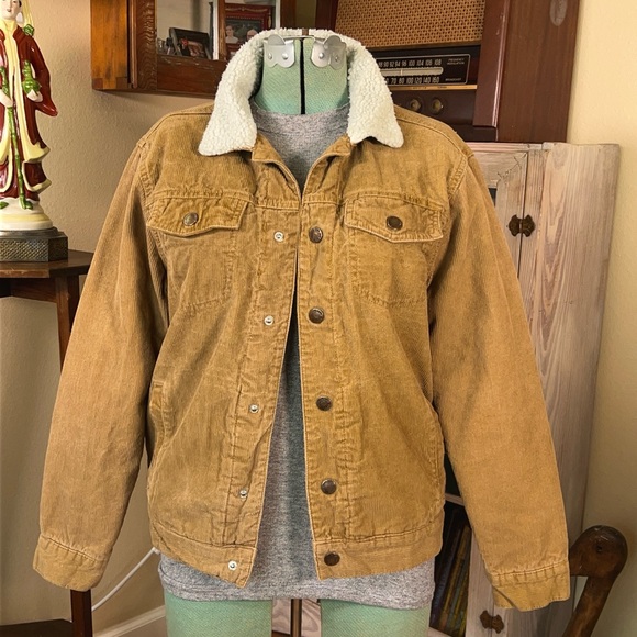 Brooklyn Cloth Other - Vintage Y2K Faded Grunge Tan Cotton Corduroy Jacket Sherpa lining Streetwear